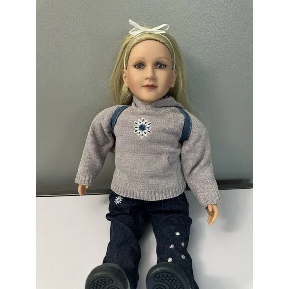 My Twinn Doll 23” Poseable 2005 Blonde Hair Violet Glass Eyes Dressed For School